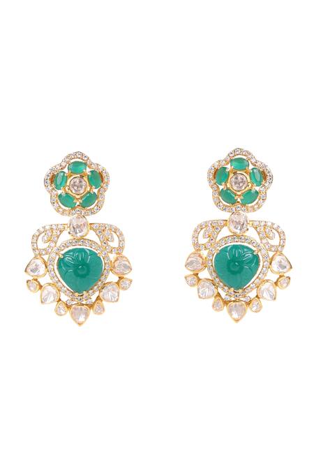 Sica Jewellery_Green Stones, Beads Carved Studded Necklace Set _Online_at_Aza_Fashions