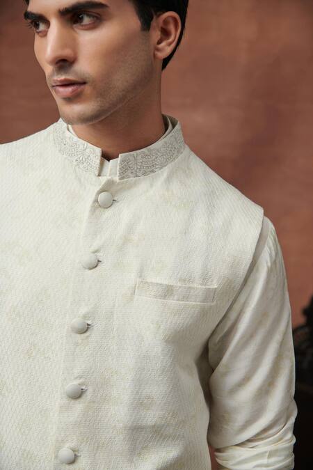 Shop_Saundh_Ivory Silk Textured Bundi_Online_at_Aza_Fashions