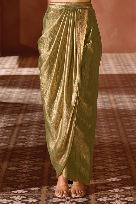 Shop Aariyana Couture Black Viscose, Tissue Pearls One Shoulder Embroidered Top And Draped Skirt Set Shop_Aariyana Couture_Black Viscose, Tissue Pearls One Shoulder Embroidered Top And Draped Skirt Set