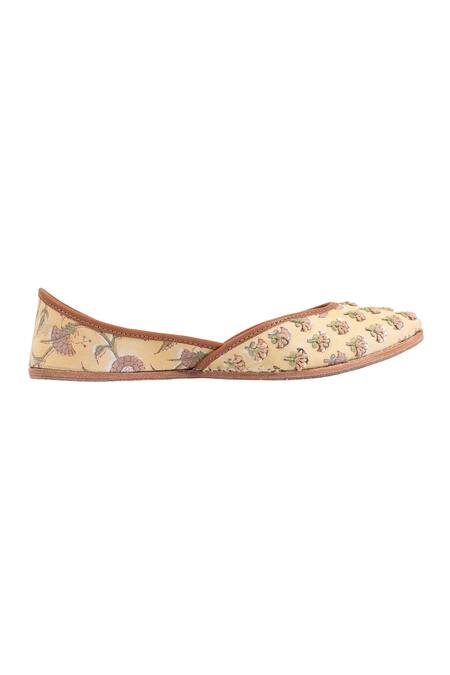 Imlee Jaipur_Yellow Embroidered Primrose Block Print Juttis _Online_at_Aza_Fashions