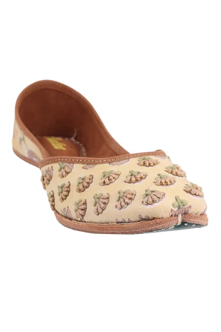 Shop_Imlee Jaipur_Yellow Embroidered Primrose Block Print Juttis _Online_at_Aza_Fashions