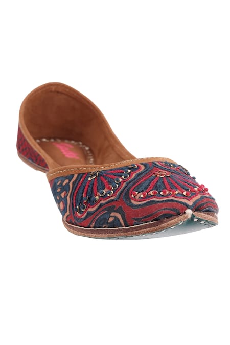 Shop_Imlee Jaipur_Maroon Embroidered Burning Bush Print Juttis _Online_at_Aza_Fashions