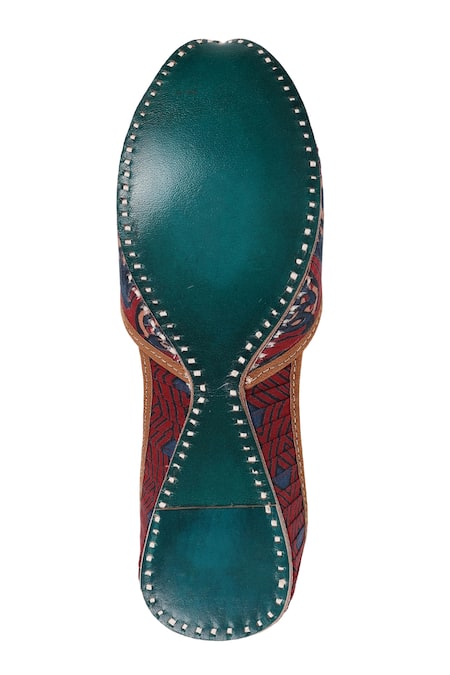 Imlee Jaipur_Maroon Embroidered Burning Bush Print Juttis _at_Aza_Fashions