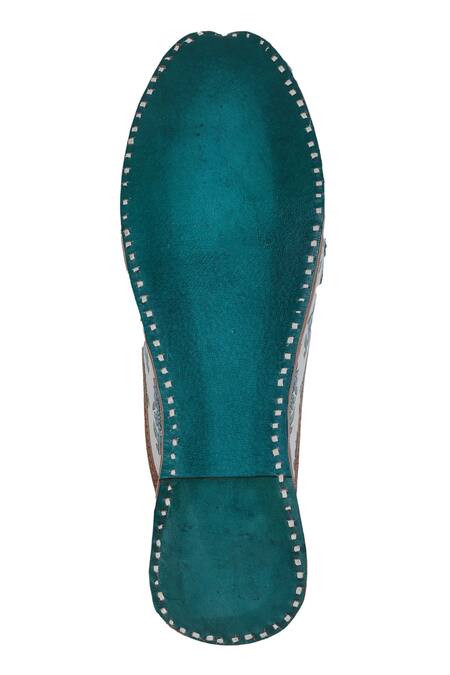 Shop_Imlee Jaipur_White Embroidered Bluebell Print Open Back Juttis _Online_at_Aza_Fashions