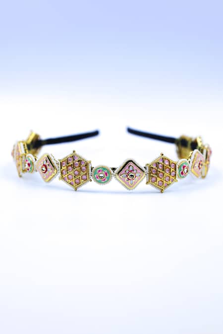Shop Foot Fuel Multi Color Crystals, Beads Flower Geometric Embellished Hairband at Aza Fashions Shop_Foot Fuel_Multi Color Crystals, Beads Flower Geometric Embellished Hairband _at_Aza_Fashions