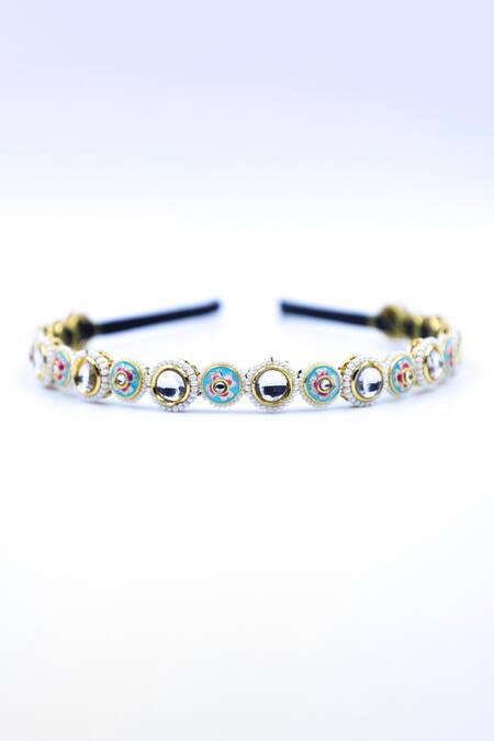 Foot Fuel Gold Crystals, Beads Floral Circular Ornamented Hairband 