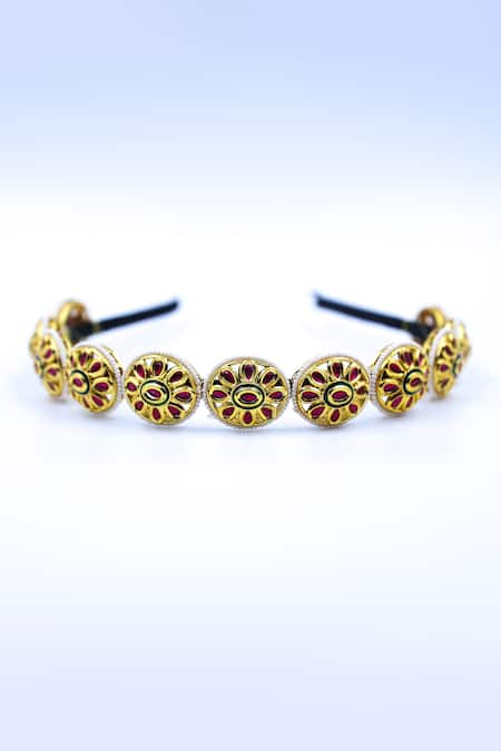 Foot Fuel Gold Crystals, Beads Floral Embellished Hairband 