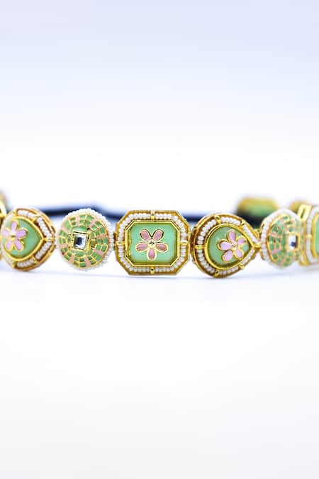 Foot Fuel_Gold Crystals, Beads Flower Embellished Hairband _Online_at_Aza_Fashions