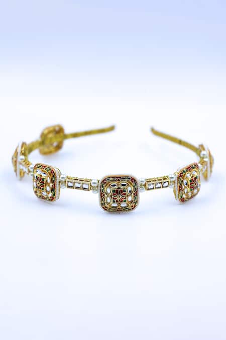 Foot Fuel Gold Crystals, Beads Carved Floral Embellished Hairband 