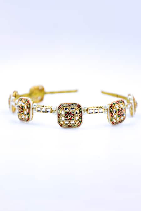 Foot Fuel Gold Crystals, Beads Carved Floral Embellished Hairband Online at Aza Fashions Foot Fuel_Gold Crystals, Beads Carved Floral Embellished Hairband _Online_at_Aza_Fashions
