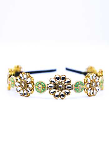Foot Fuel_Gold Beads, Crystals Studded Hairband _Online_at_Aza_Fashions
