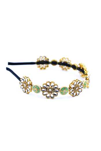 Buy_Foot Fuel_Gold Beads, Crystals Studded Hairband _Online_at_Aza_Fashions