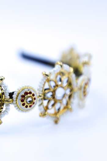 Foot Fuel_Gold Beads, Crystals Flower Shaped Brooch Hairband _Online_at_Aza_Fashions