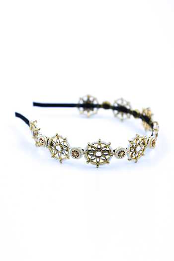 Shop_Foot Fuel_Gold Beads, Crystals Flower Shaped Brooch Hairband _Online_at_Aza_Fashions