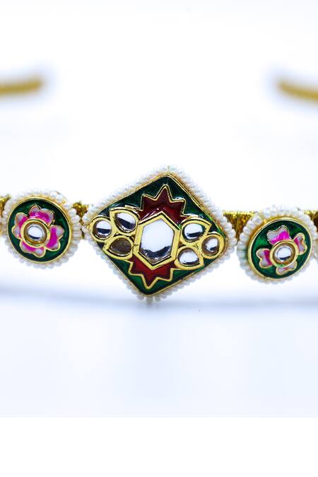 Foot Fuel_Gold Crystal Floral Carved Hairband _Online_at_Aza_Fashions