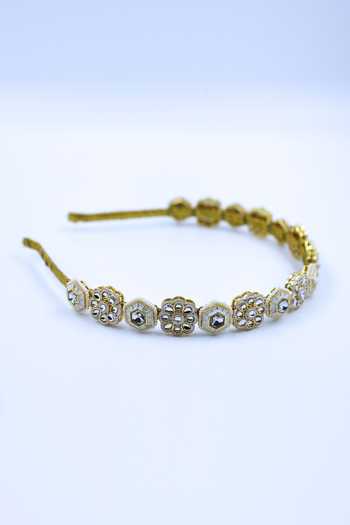 Buy Foot Fuel Gold Beads, Crystals Floral And Geometric Carved Brooch Hairband Online at Aza Fashions Buy_Foot Fuel_Gold Beads, Crystals Floral And Geometric Carved Brooch Hairband _Online_at_Aza_Fashions