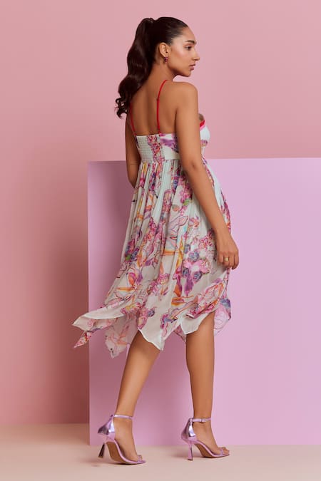 Shop NOIB Green Viscose, Georgette Crew Neck Isla Mini Glory Print Dress at Aza Fashions Shop_NOIB_Green Viscose, Georgette Crew Neck Isla Mini Glory Print Dress _at_Aza_Fashions