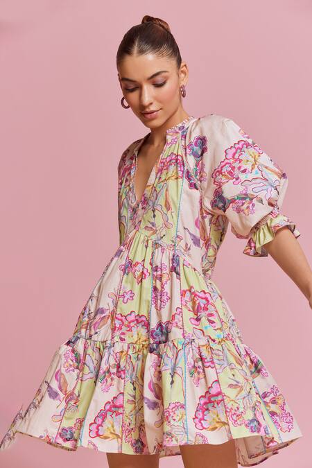 Buy NOIB Pink Cotton Collared Sofia Mini Glory Print Dress Online at Aza Fashions Buy_NOIB_Pink Cotton Collared Sofia Mini Glory Print Dress _Online_at_Aza_Fashions