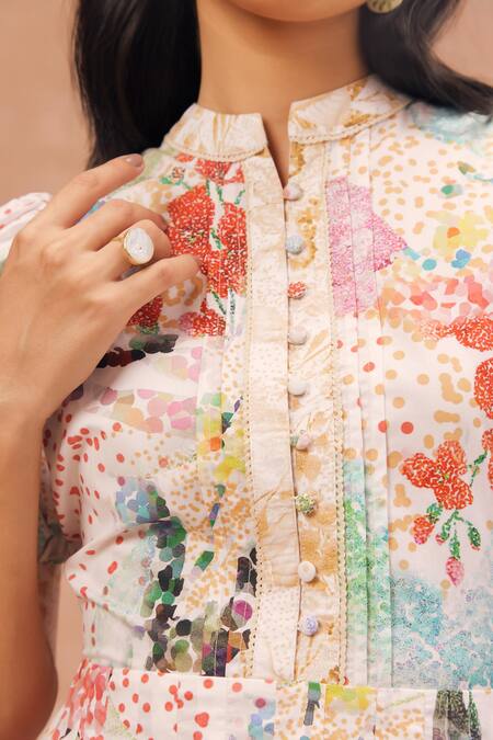 NOIB_Multi Color Cotton Bandeau Neck Grace Blossom Print Dress_Online_at_Aza_Fashions