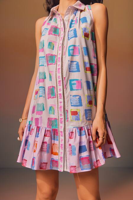 Buy NOIB Multi Color Cotton Collared Ira Geometric Print Dress Online at Aza Fashions Buy_NOIB_Multi Color Cotton Collared Ira Geometric Print Dress _Online_at_Aza_Fashions