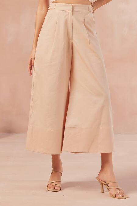 Buy_NOIB_Beige Cotton Halter Neck Irene Solid Bralette With Pant _Online_at_Aza_Fashions