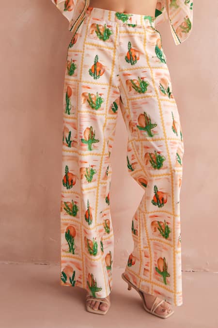 NOIB_Multi Color Cotton, Georgette Embroidery Oasis Cactus Print Shirt With Pant _Online_at_Aza_Fashions