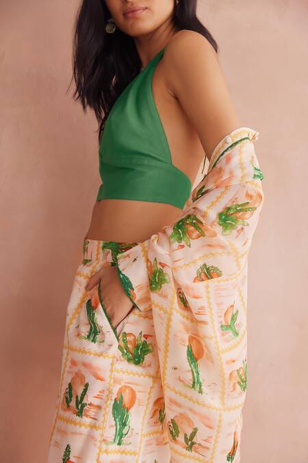 Buy_NOIB_Multi Color Cotton, Georgette Embroidery Oasis Cactus Print Shirt With Pant _Online_at_Aza_Fashions