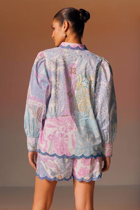 Shop NOIB Multi Color Collared Carmen Paisley Print Shirt And Shorts Set at Aza Fashions Shop_NOIB_Multi Color Collared Carmen Paisley Print Shirt And Shorts Set_at_Aza_Fashions