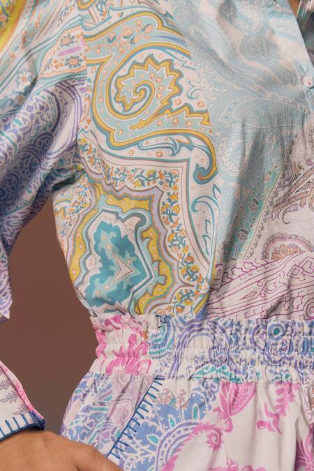 Shop NOIB Multi Color Collared Carmen Paisley Print Shirt And Shorts Set Online at Aza Fashions Shop_NOIB_Multi Color Collared Carmen Paisley Print Shirt And Shorts Set_Online_at_Aza_Fashions