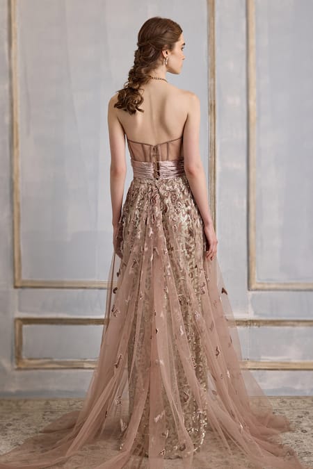 Cedar & Pine Velvet Applique Embellished Gown 