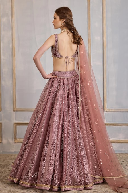 Shop Cedar & Pine Pink Organza, Tulle Crystals, Sequins, Embroidery Diamond Print Lehenga Set at Aza Fashions Shop_Cedar & Pine_Pink Organza, Tulle Crystals, Sequins, Embroidery Diamond Print Lehenga Set _at_Aza_Fashions