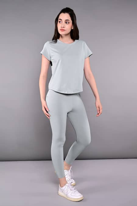 Tuna London - {Tuna Active} Grey Polyblend Solid Round Dynamic Race Back Top Legging Set 