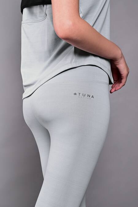 Buy_Tuna London - {Tuna Active}_Gray Polyblend Solid Round Grey Moisture-wicking Top And Legging Set_Online_at_Aza_Fashions
