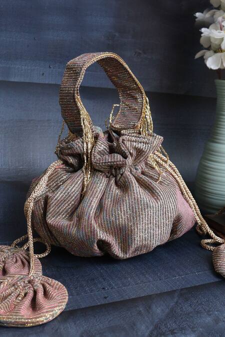 Buy_Soho Boho Studio By Aarti Thakur_Gold Cutdana Shimmer Embroidered Potli _Online_at_Aza_Fashions