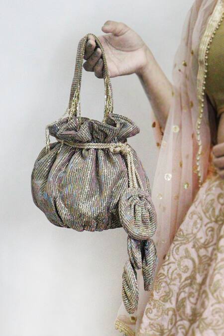 Shop_Soho Boho Studio By Aarti Thakur_Gold Cutdana Shimmer Embroidered Potli _Online_at_Aza_Fashions