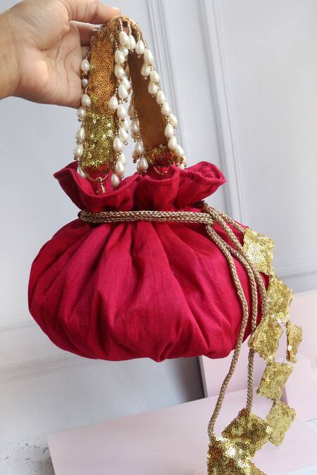 Soho Boho Studio By Aarti Thakur_Pink Bead Tassel Embellished Potli _Online_at_Aza_Fashions