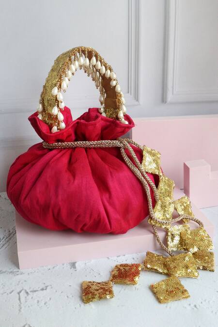 Buy_Soho Boho Studio By Aarti Thakur_Pink Bead Tassel Embellished Potli _Online_at_Aza_Fashions