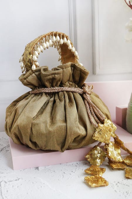 Soho Boho Studio By Aarti Thakur_Brown Bead Silk Tassel Embellished Potli _Online_at_Aza_Fashions