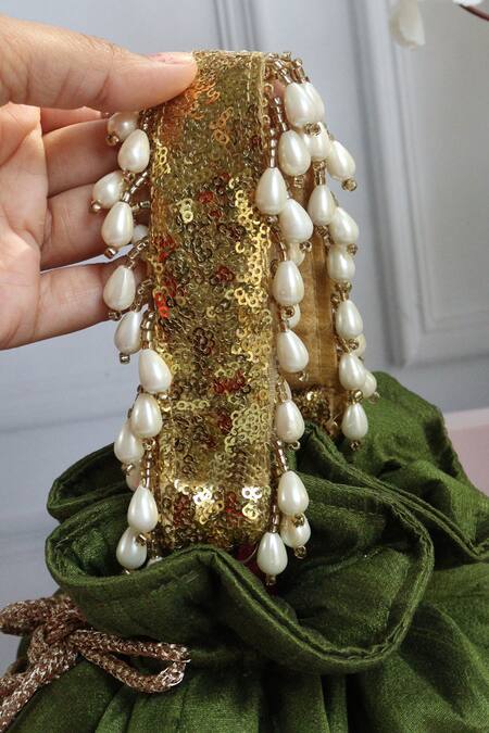 Soho Boho Studio By Aarti Thakur_Green Bead Silk Embellished Potli _Online_at_Aza_Fashions