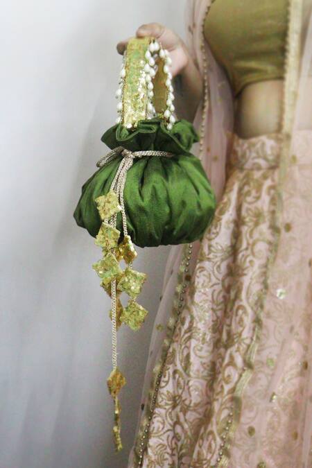 Buy_Soho Boho Studio By Aarti Thakur_Green Bead Silk Embellished Potli _Online_at_Aza_Fashions