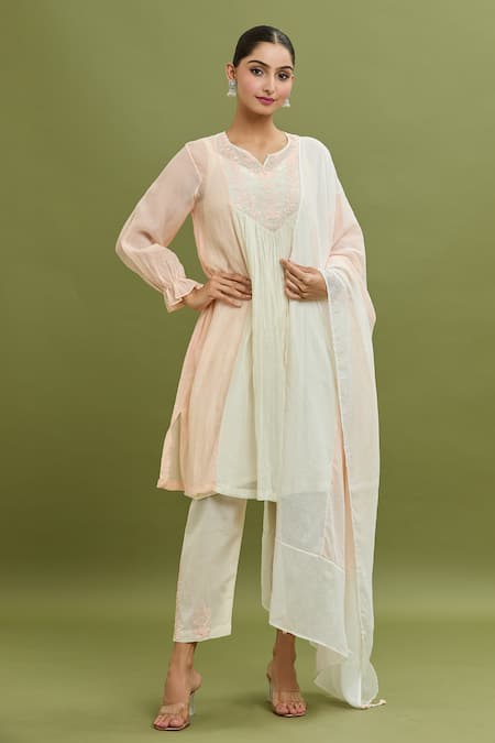 Jyoti Bansal Floral Yoke Embroidered Kurta Set 