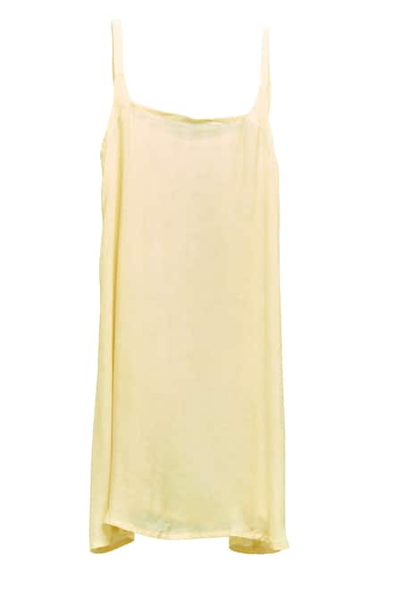 Buy_Jyoti Bansal_Yellow Kota Doria Lace Square Neck Thread Embroidered Dress 