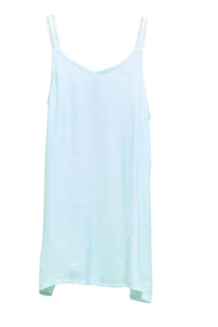 Buy_Jyoti Bansal_Blue Kota Doria Lace Round Neck Bow Embroidered Dress 