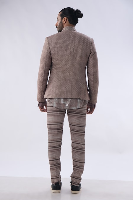 Kommal Sood Geometric Pattern Jacket Stripe Pattern Trouser Set 