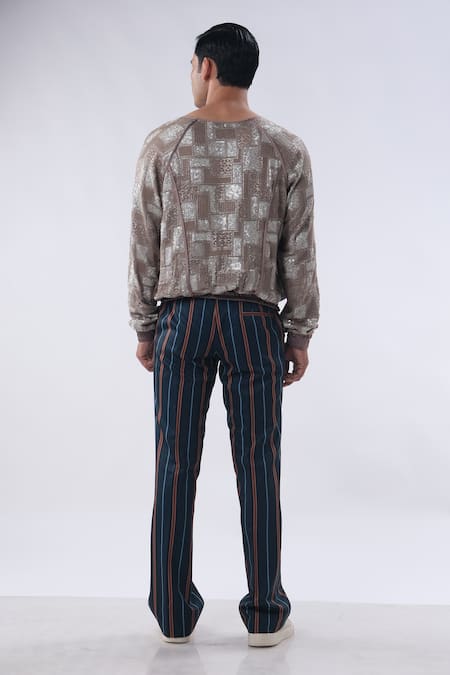 Shop Kommal Sood Brown Georgette And Cotton Embroidery Sequins Bomber Jacket With Trouser at Aza Fashions Shop_Kommal Sood_Brown Georgette And Cotton Embroidery Sequins Bomber Jacket With Trouser _at_Aza_Fashions