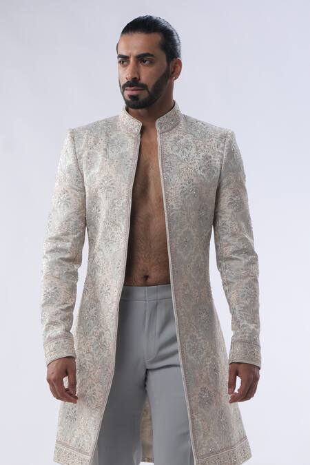 Kommal Sood Off White Silk And Embroidery Dori Sherwani With Trouser Online at Aza Fashions Kommal Sood_Off White Silk And Embroidery Dori Sherwani With Trouser _Online_at_Aza_Fashions