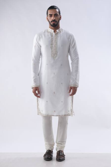 Kommal Sood Off White Cotton Silk And Chanderi Embroidery Dori Sherwani Churidar Set Online at Aza Fashions Kommal Sood_Off White Cotton Silk And Chanderi Embroidery Dori Sherwani Churidar Set _Online_at_Aza_Fashions