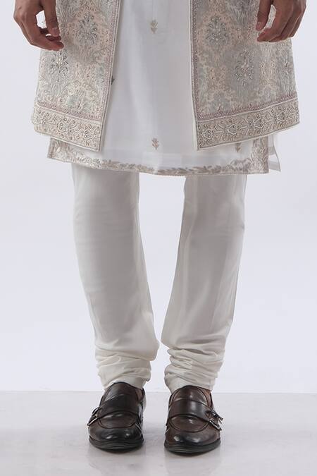 Buy Kommal Sood Off White Cotton Silk And Chanderi Embroidery Dori Sherwani Churidar Set Online at Aza Fashions Buy_Kommal Sood_Off White Cotton Silk And Chanderi Embroidery Dori Sherwani Churidar Set _Online_at_Aza_Fashions