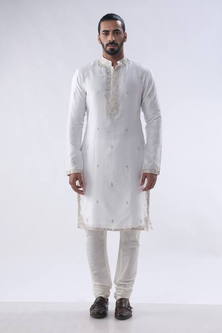 Kommal Sood Off White Cotton, Silk Diamonds, Embroidery Dori Kurta With Churidar Online at Aza Fashions Kommal Sood_Off White Cotton, Silk Diamonds, Embroidery Dori Kurta With Churidar _Online_at_Aza_Fashions