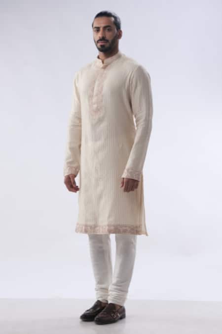 Shop Kommal Sood Peach Cotton, Silk Sequins Floral Embroidered Placket Kurta With Churidar Online at Aza Fashions Shop_Kommal Sood_Peach Cotton, Silk Sequins Floral Embroidered Placket Kurta With Churidar _Online_at_Aza_Fashions